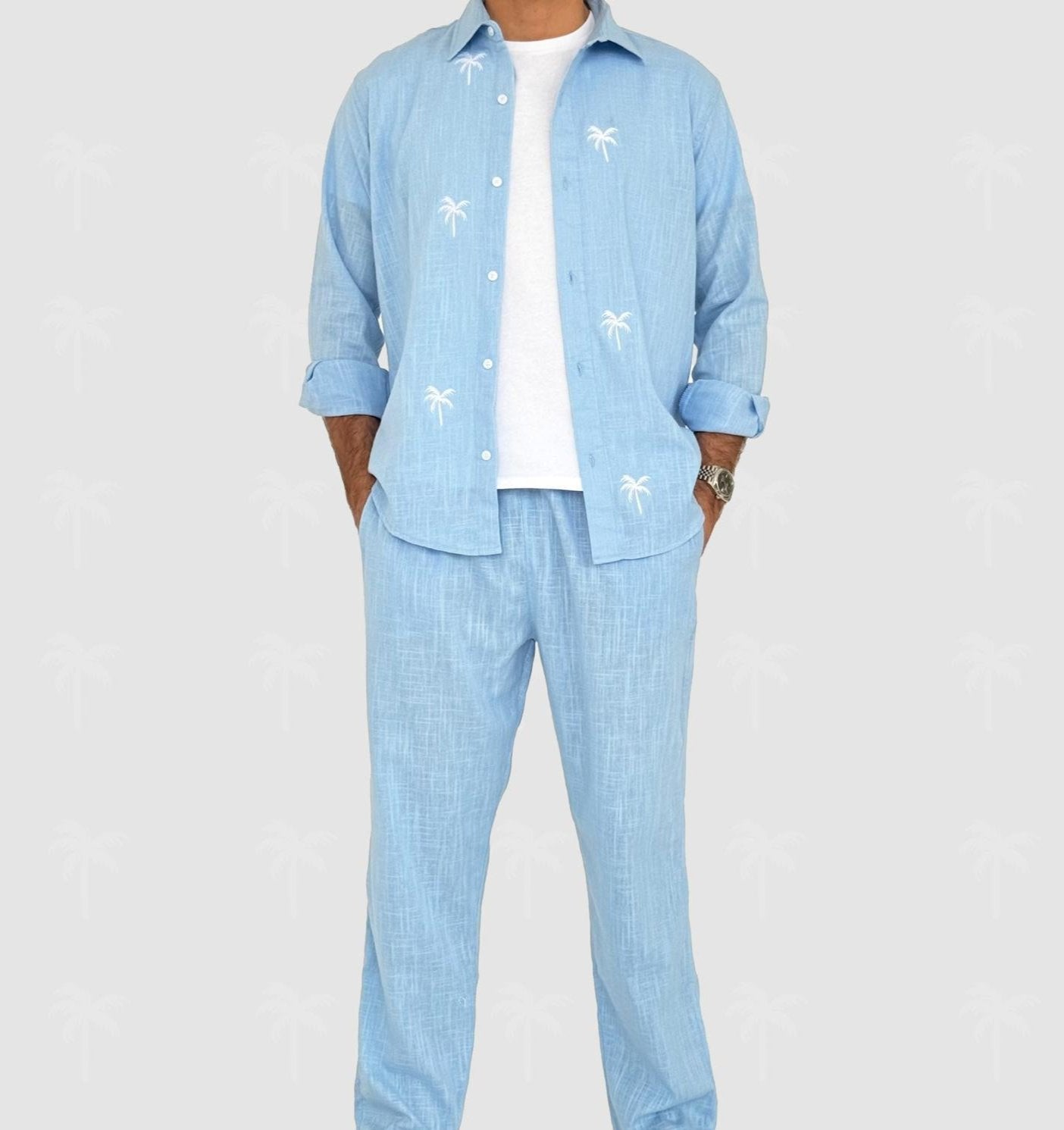 Blue Linen Pant Set