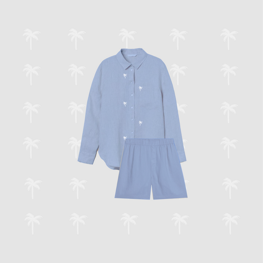 Blue Linen Short Set