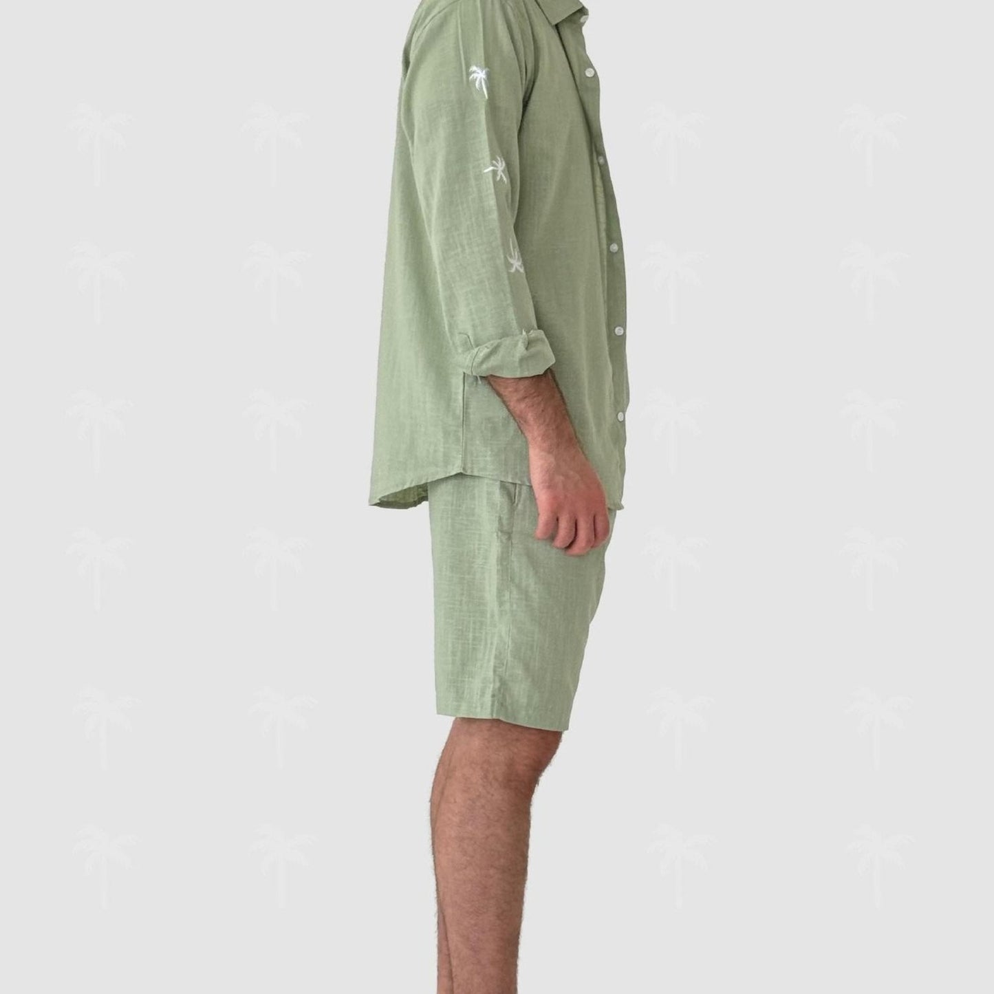 Green Linen Short Set