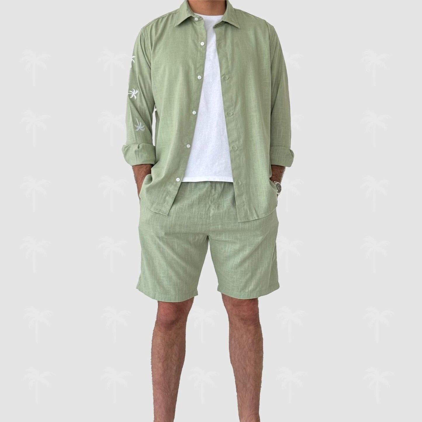 Green Linen Short Set