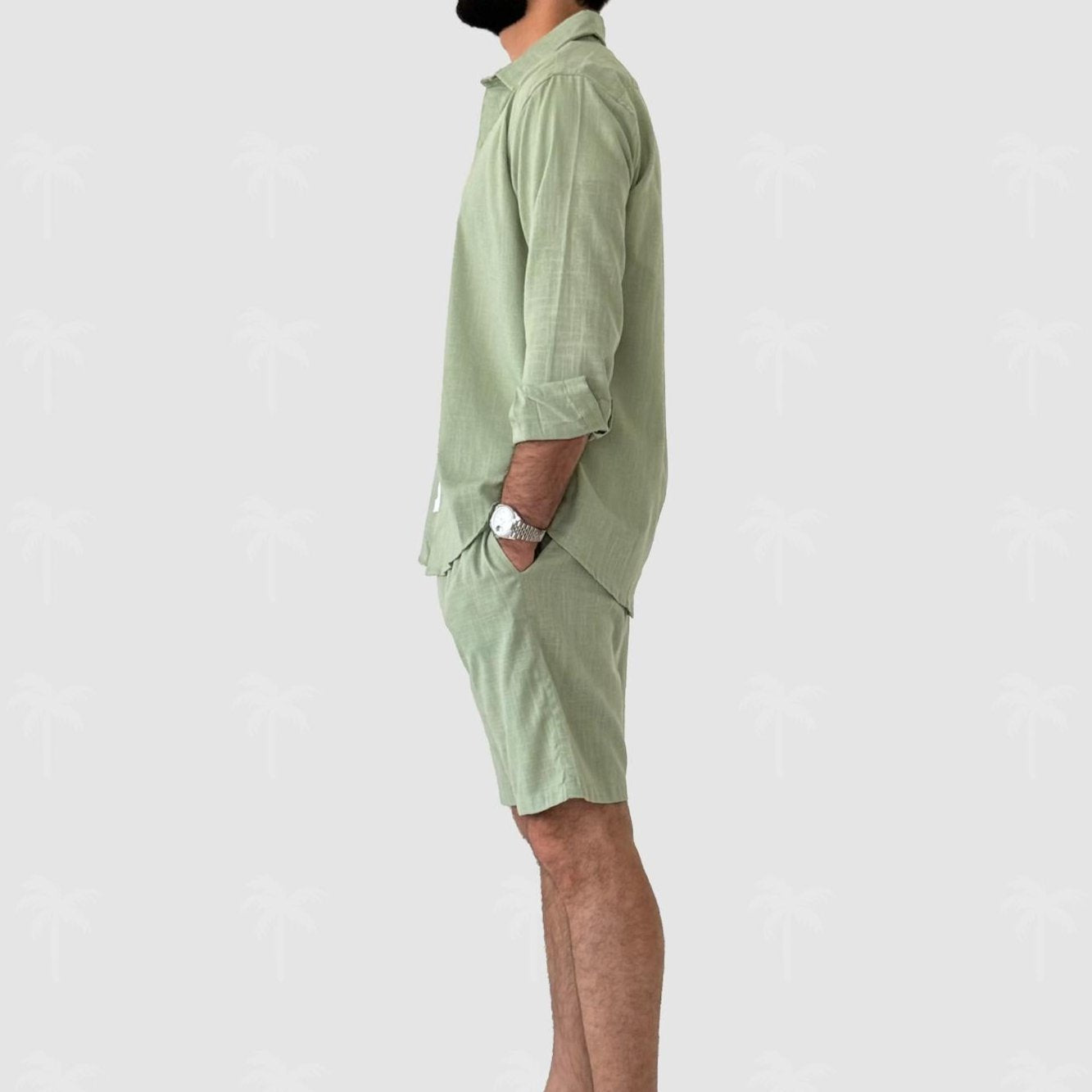 Green Linen Short Set