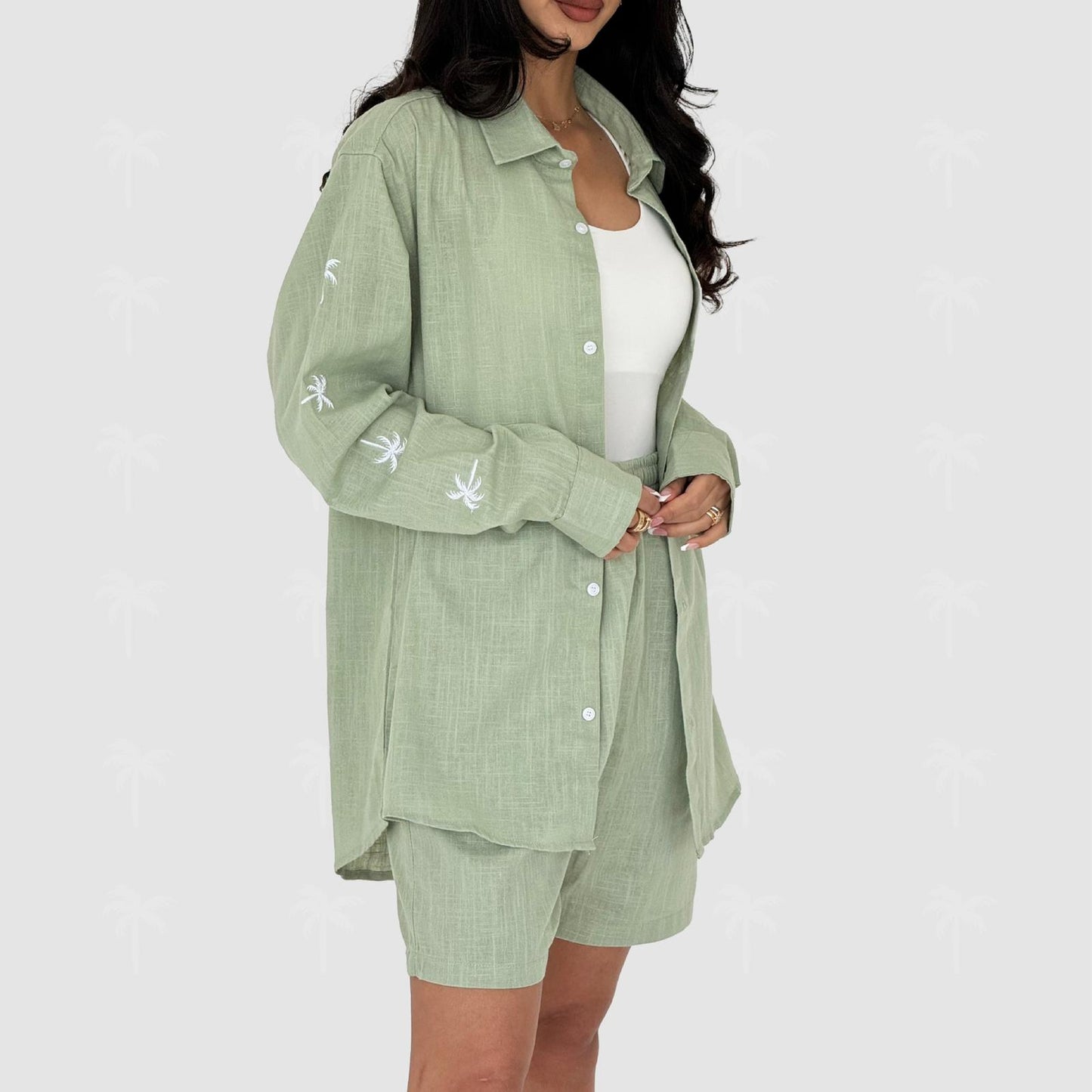 Green Linen Short Set