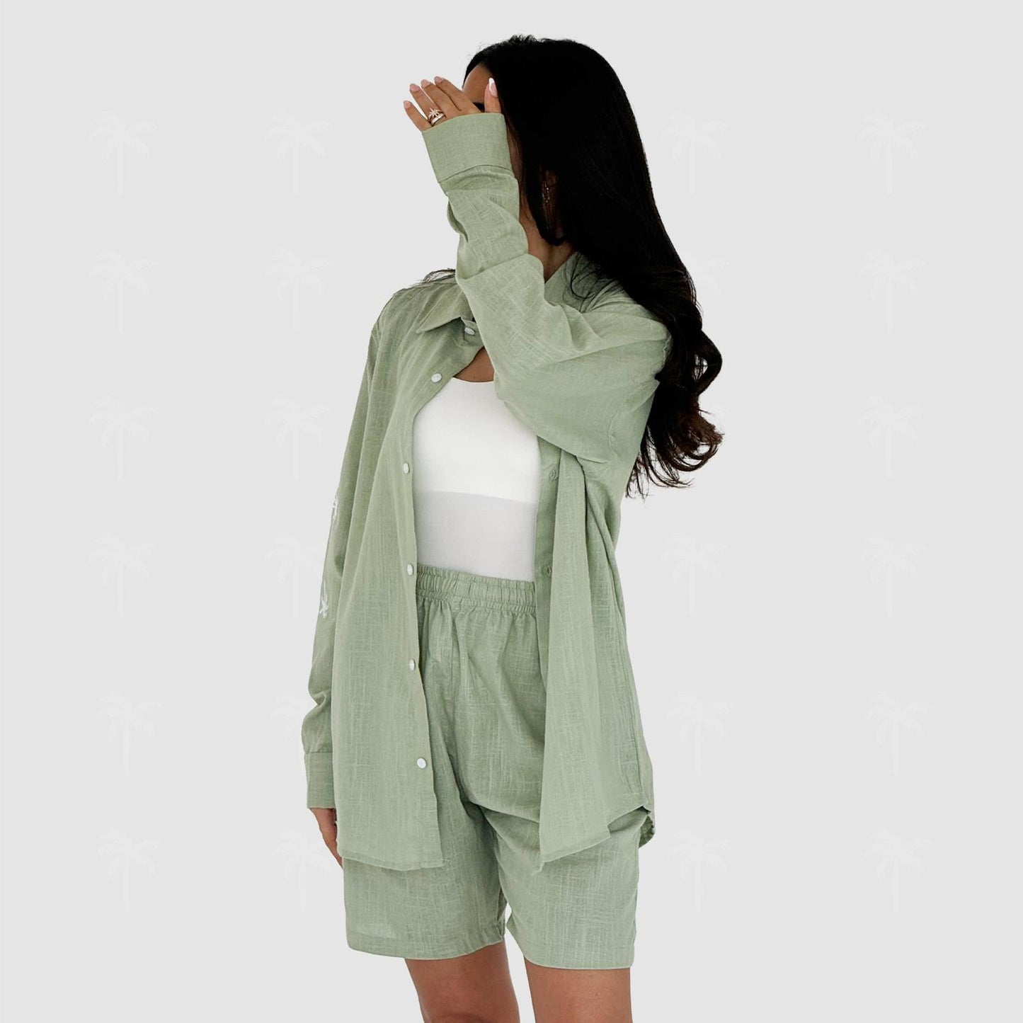 Green Linen Short Set