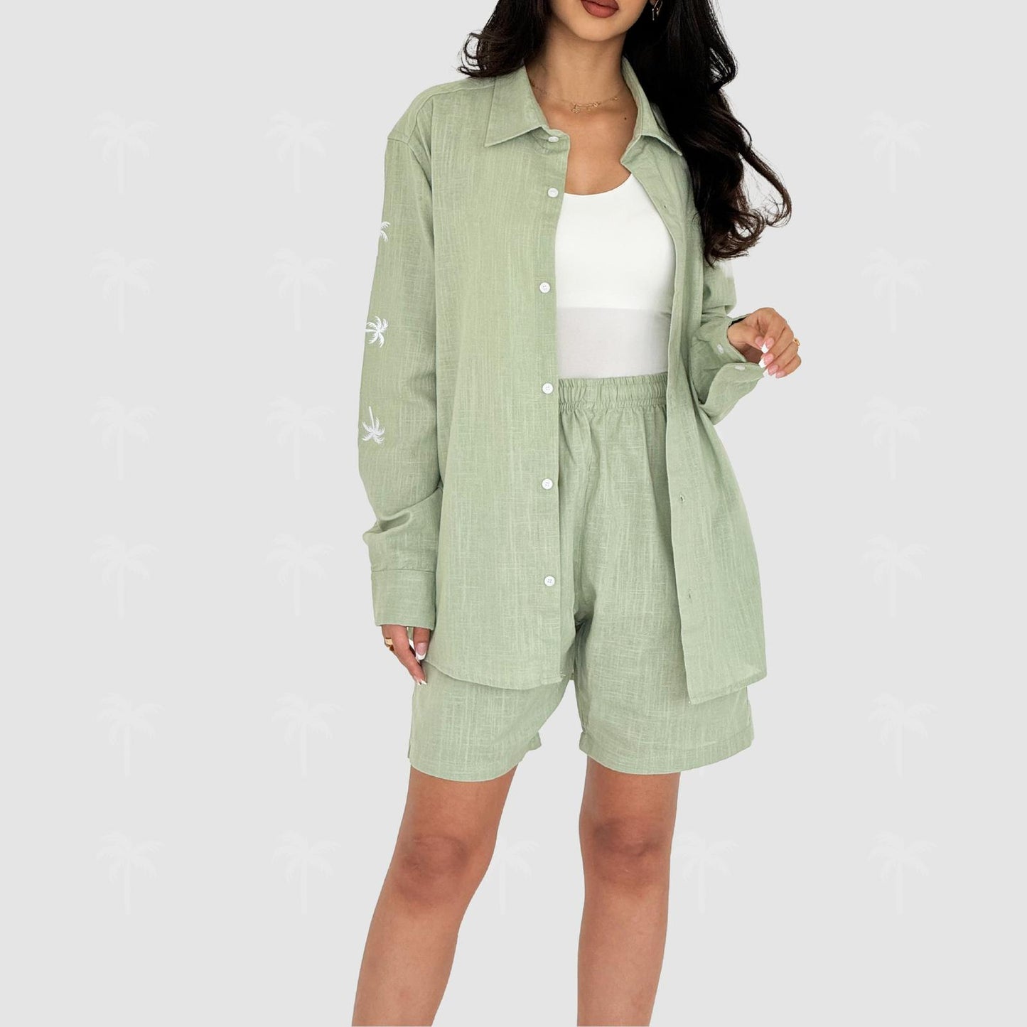 Green Linen Short Set