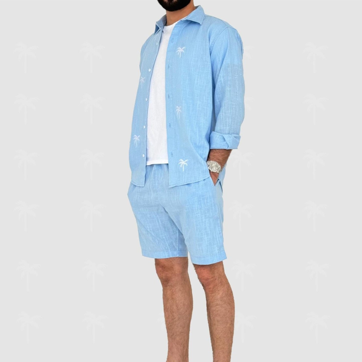 Blue Linen Short Set