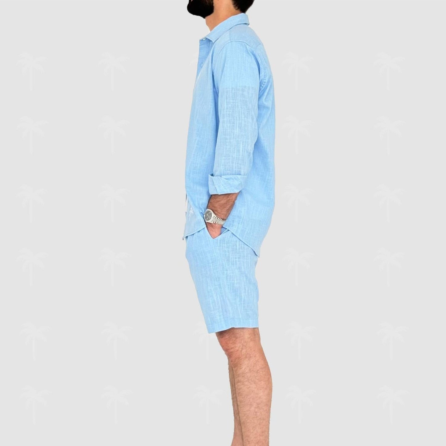 Blue Linen Short Set