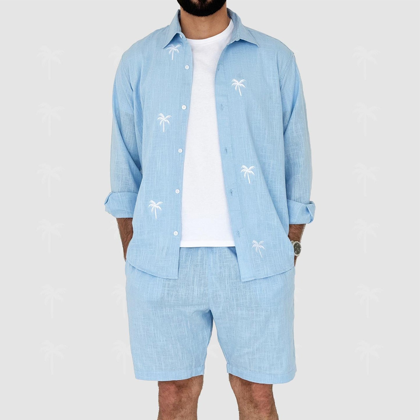 Blue Linen Short Set