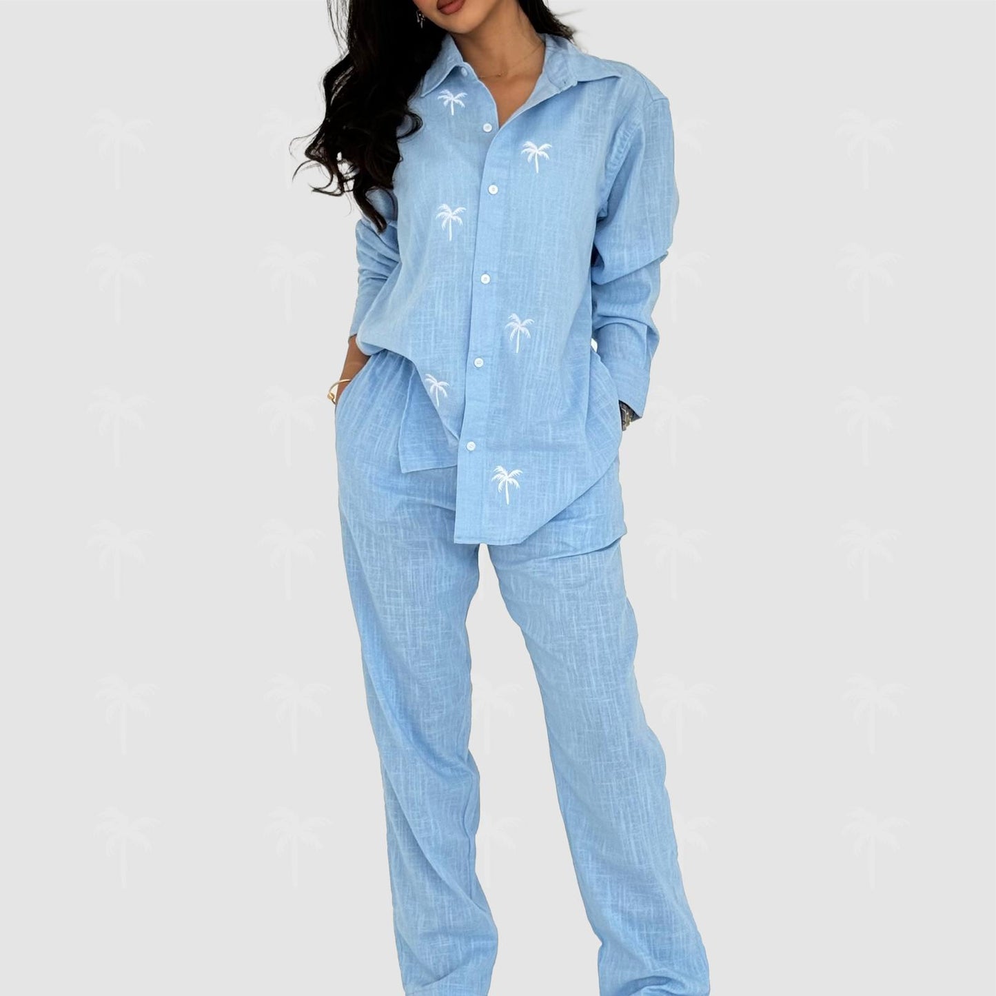 Blue Linen Pant Set