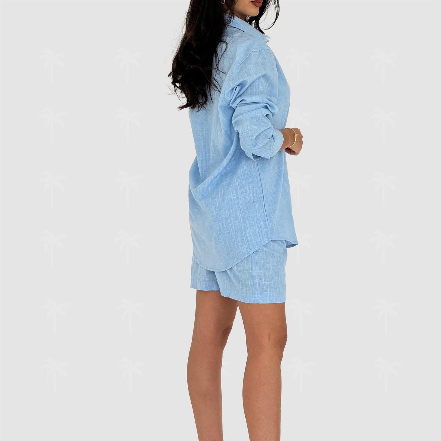 Blue Linen Short Set