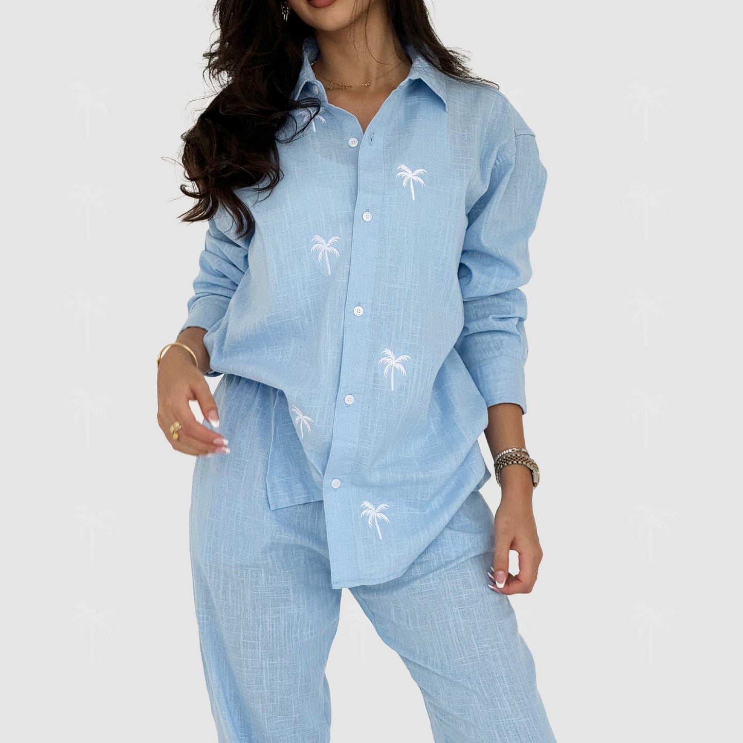 Blue Linen Pant Set