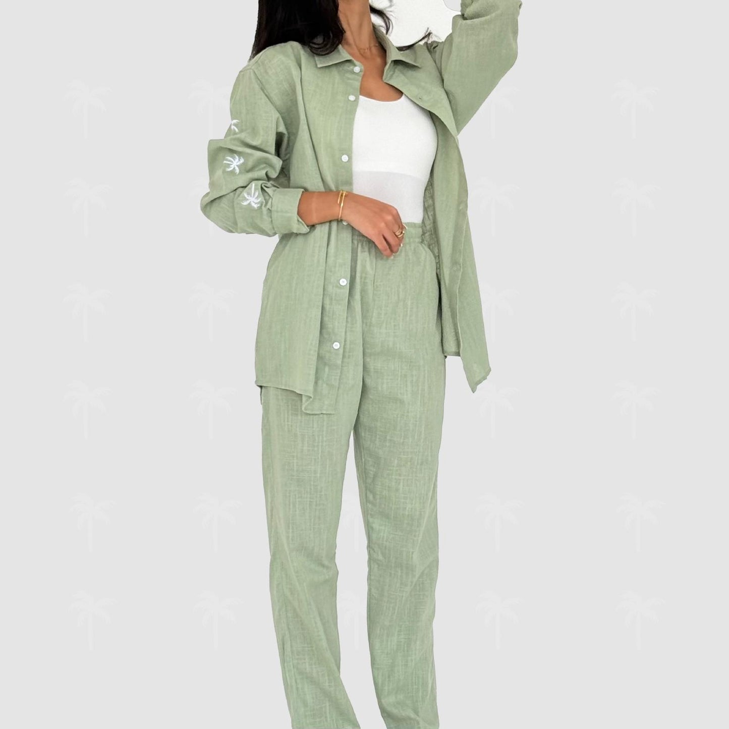 Green Linen Pant Set