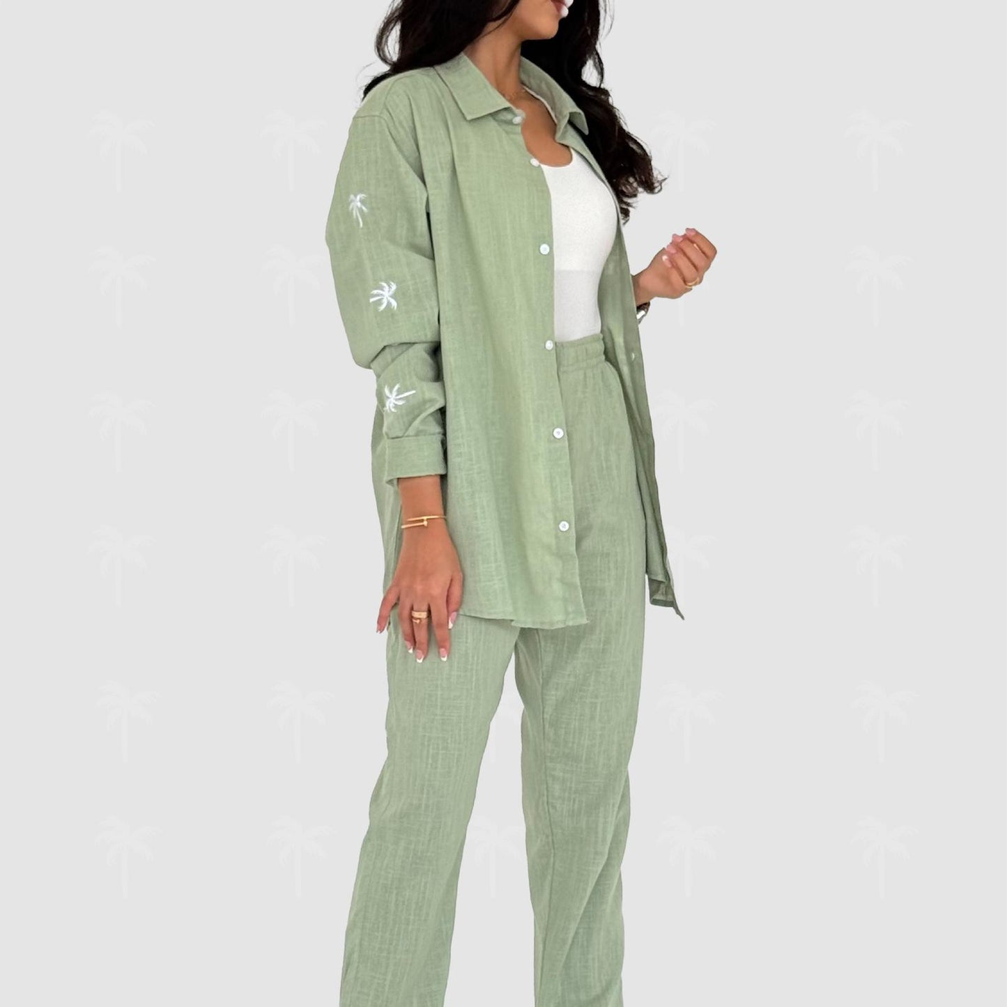 Green Linen Pant Set