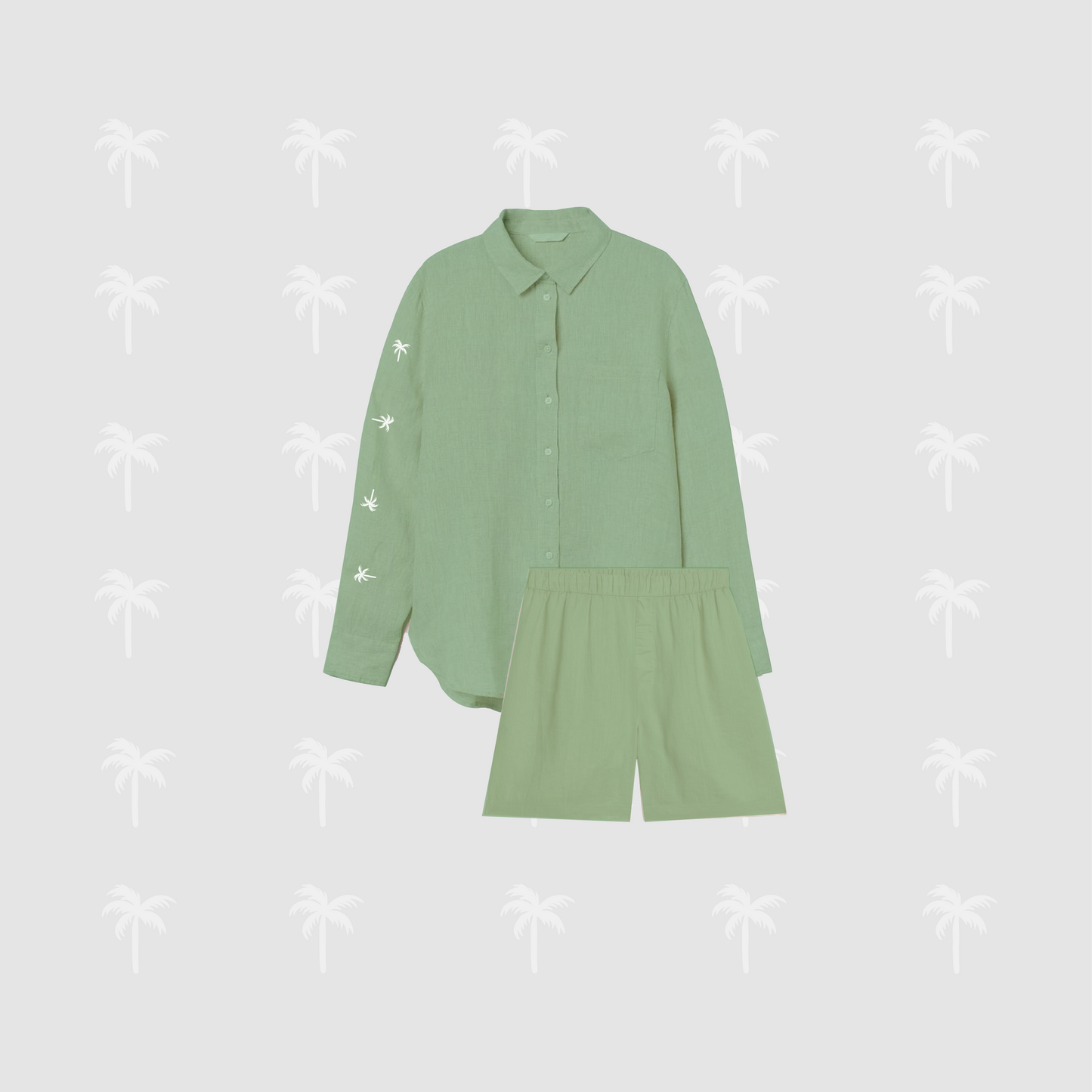 Green Linen Short Set